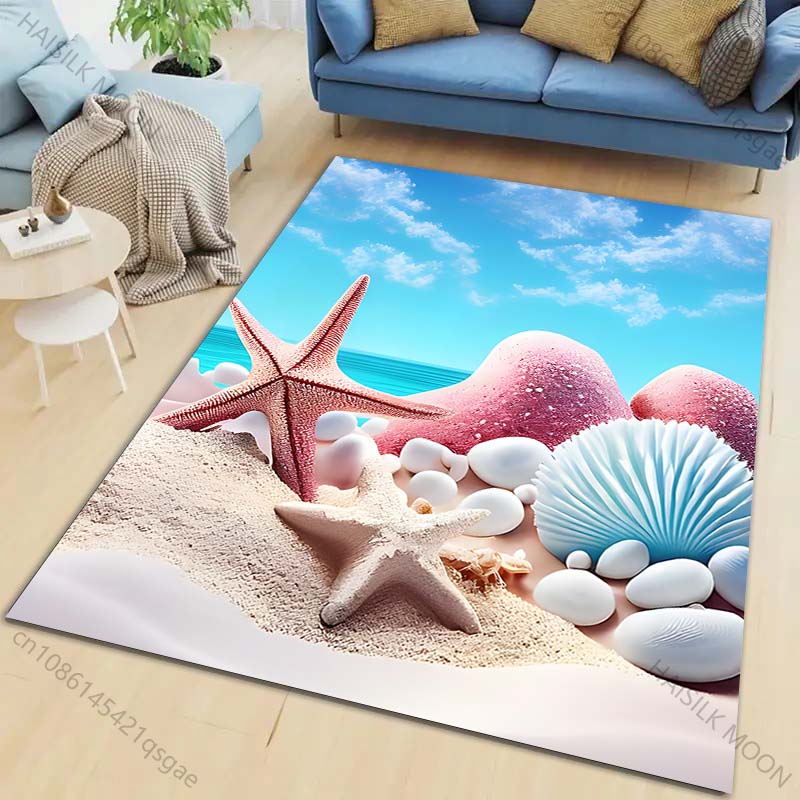 Starfish shells beach landscape Carpet for Living Room Bedroom Bedside Floor Mat Cloakroom Children Playing Mat Area Rug