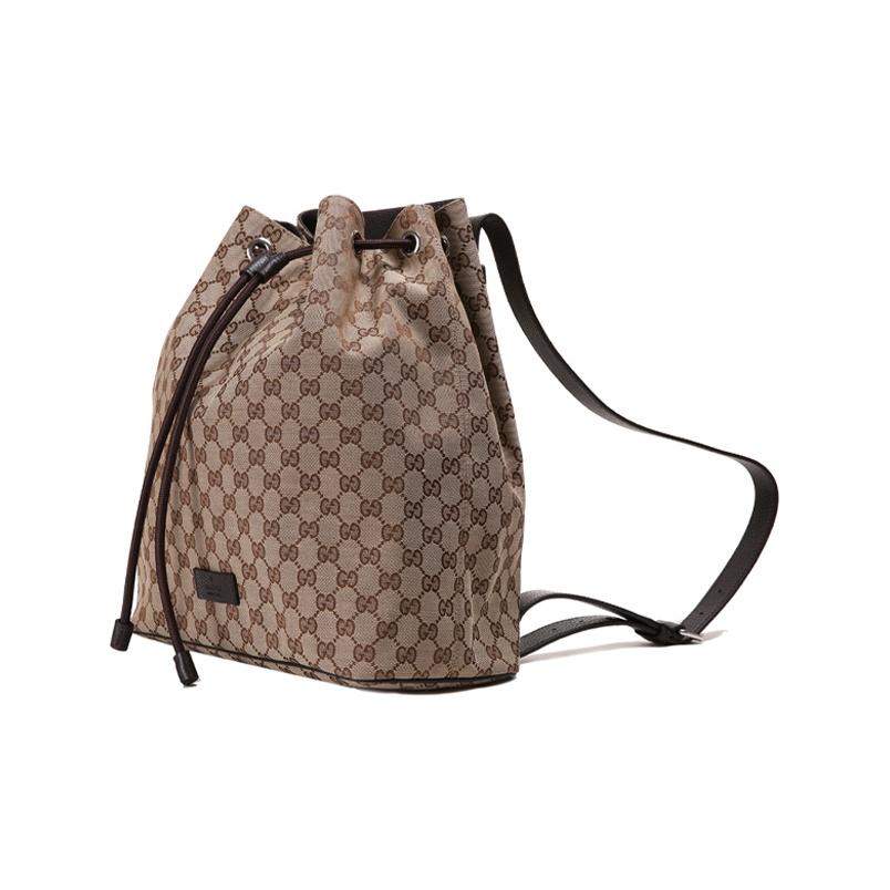 Gucci GG Supreme Drawstring Bucket Bag Beige Brown Leather Trim Drawstring Closure Shoulder Handbag for Men Daily Commute Travel 449175-KY9MN-9790