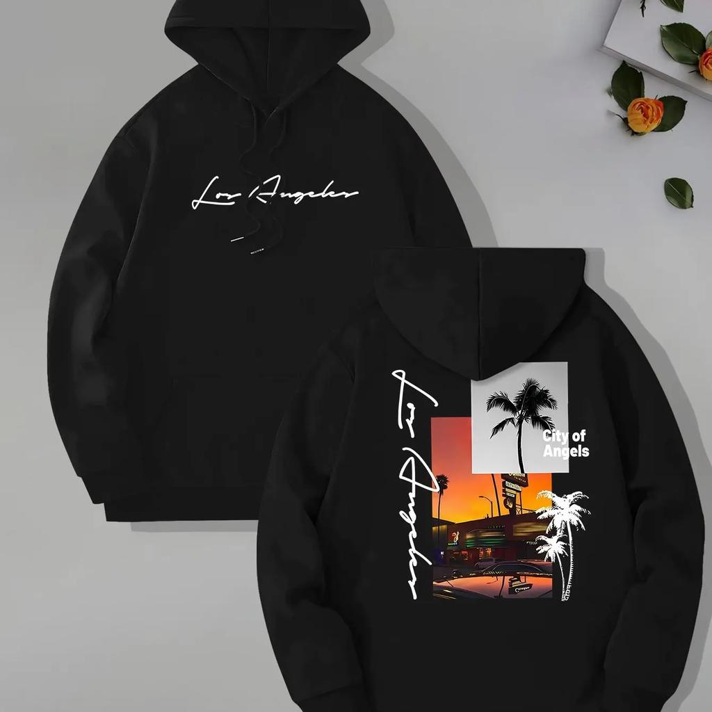 Мужская толстовка с капюшоном и карманом-кенгуру, с длинным рукавом, с пляжным принтом, свободного кроя, повседневная, 2025