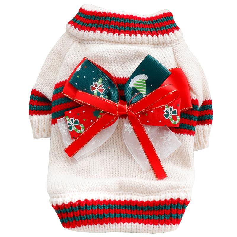 Рождественский свитер для собак, одежда для осени и зимы, вязаный свитер для кошек и принцесс, рождественский свитер с маленькой собачкой, плюшевым домашним любимцем, галстук-бабочка снизу