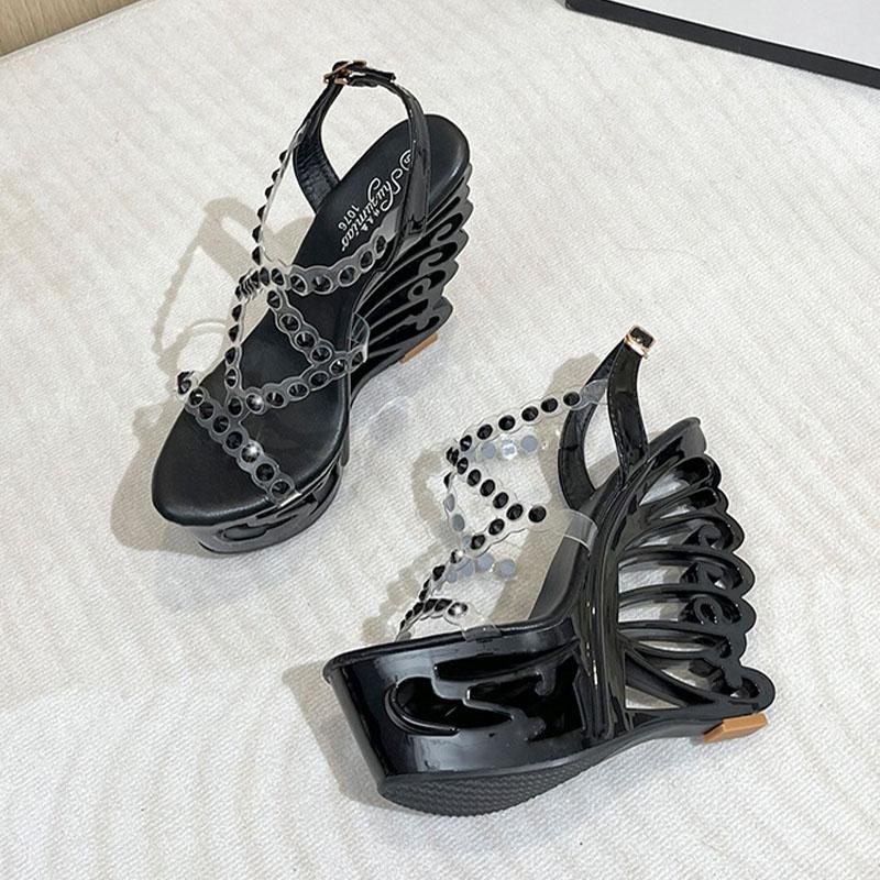 Женская обувь, босоножки на высоком каблуке со стразами, на очень высоком каблуке, на платформе, серия 1076, каблук 15 см, платформа 5 см, LFD