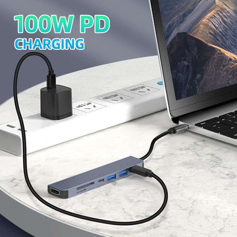 Док-станция Type C USB C Hub к 4K 30 Гц HDMI-совместимый USB 3.0 Сплиттер Адаптер PD 100 Вт Зарядка для Macbook Pro Ноутбук ПК Аксессуары