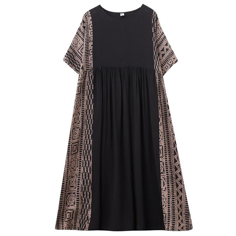 Летнее художественное ретро свободное утягивающее этническое платье с круглым вырезом и короткими рукавами контрастное платье для женщин повседневные платья