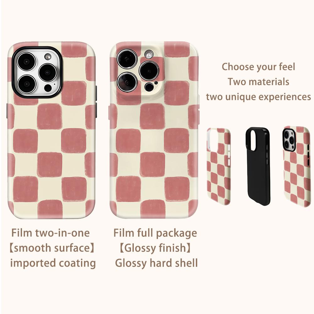 Текстурированный чехол-клетка цвета румяна для IPhone 17AIR 16E 16 15 14 13 12 11 17 Pro Max Plus Двухслойная задняя крышка
