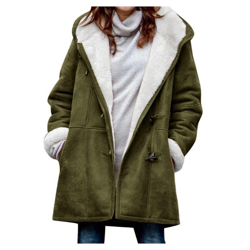2025 Winter Simple Original Style Coat Solid Color Casual Button Cardigan Warm Medium Long Hooded Women's Coat