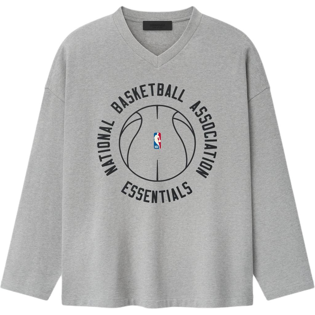 Fear of God Essentials NBA x Barkley Hendricks Long Sleeve V-Neck Tee Concrete Heather Unisex Tops Grey 125BH264702F