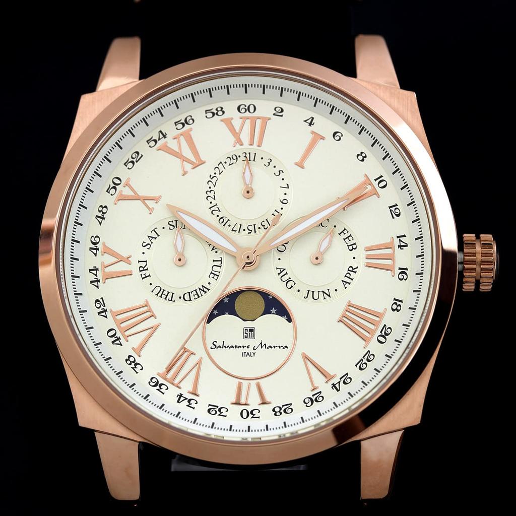 Watch Moon Phase Multi Calendar 5 ATM Water Resistant Business Formal Rubber Belt Limited Model White Pink Gold [Salvatore Mara] Men's SM22105R-PGWH