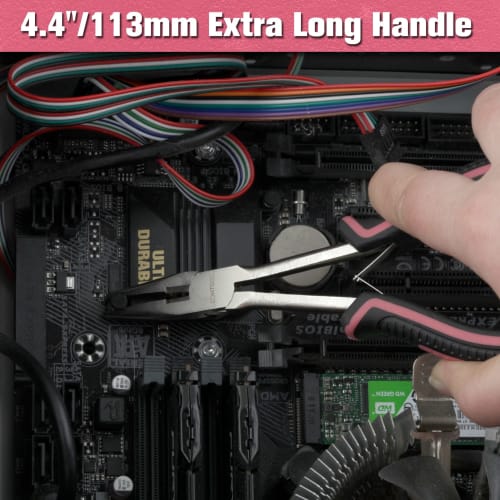 LEONTOOL Mini Long Nose Pliers, Long Reach, Slim, Pink, Women's Size, Miniature, Lightweight, Non-Slip, Serrated, Grooved, Cutting Blade, Effortless F