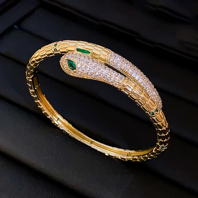 Exquisite Zircon Snake Bracelet for Women Fashion Gold Plated Zircon Bracelets Girls Bangles Personalized Daily Jewelry Gifts