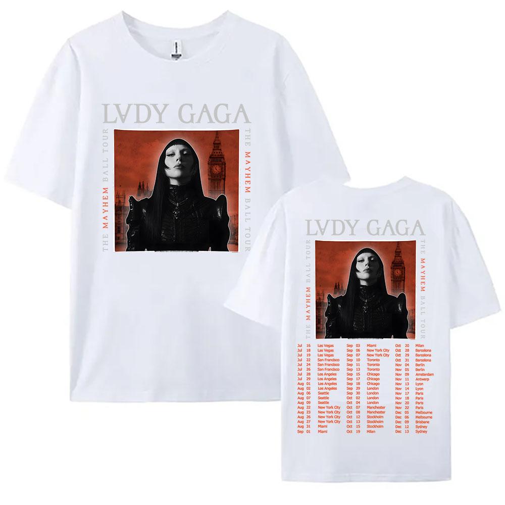 Y2K The MAYHEM Ball Tour 2025 Camiseta Lady Gaga Singer Impressão Camisetas De Algodão Verão Unisexga Curta Camiseta Pescoço Redond
