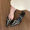 Stylish! Pointed Belt Buckle Shallow Mouth High Heels Women's 2024 Spring and Summer Thin Heel Cool Slippers