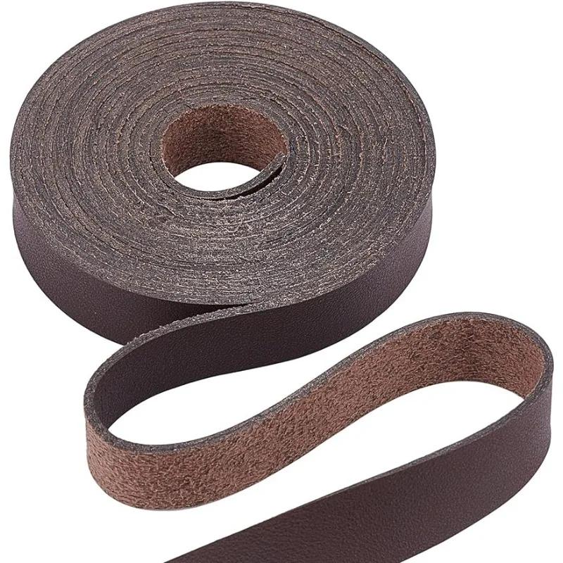 Dark Brown Genuine Leather Strap Strip 1/2 Inch Wide 79 Inch Long Leather Belt Wrap 1.3mm Thick Single Sided Flat Cord for DIY