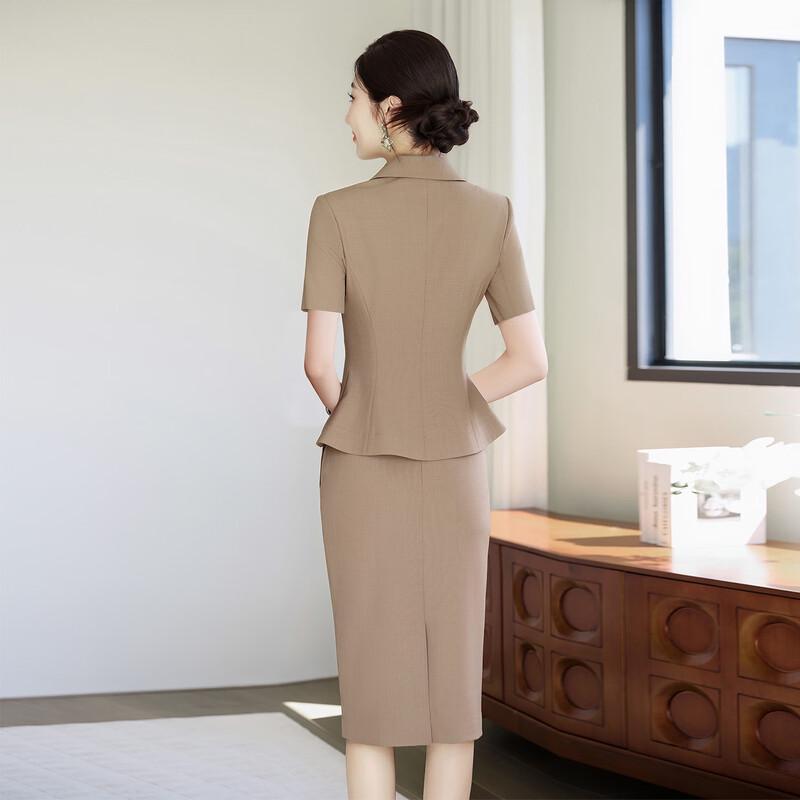 Женский легкий хаки блейзер-костюм с коротким рукавом