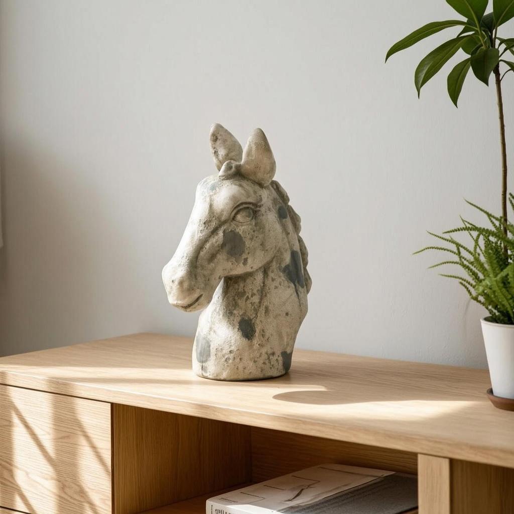 Tabletop Horse Bust Sculptural Rustic for Bookshelf