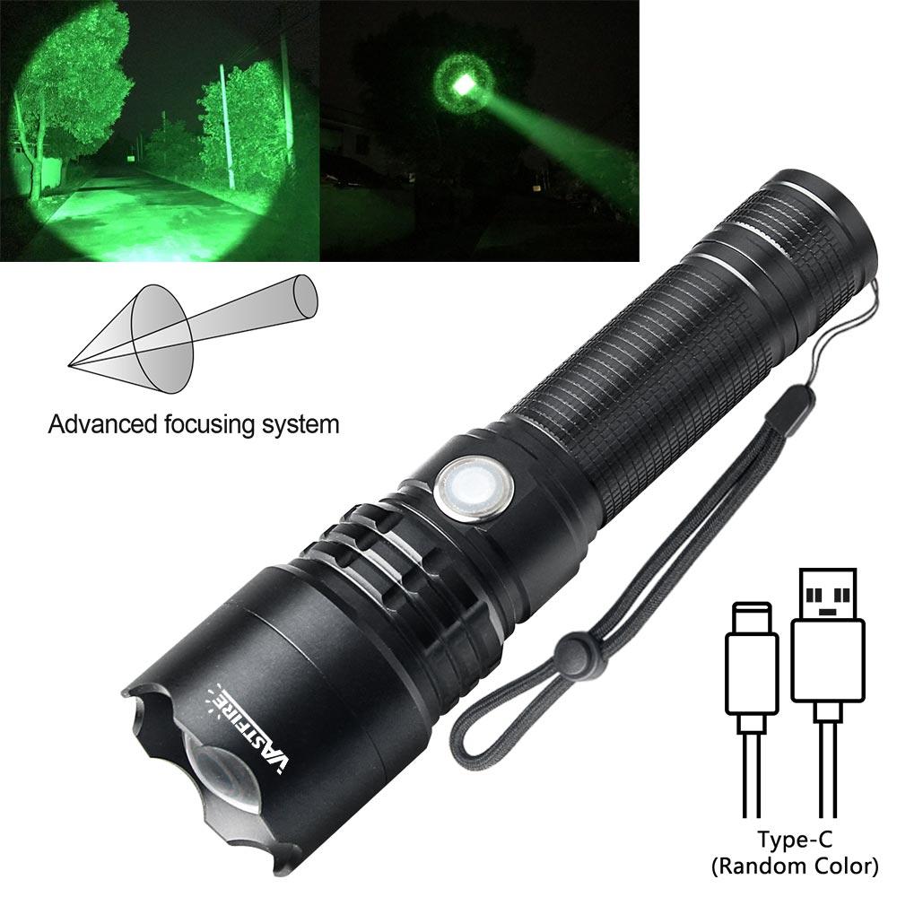 LED Tactical Hunting Flashlight Green Light USB Rechargeable Waterproof Torch Lamp Professional Shooting Night Scout Lights Set
