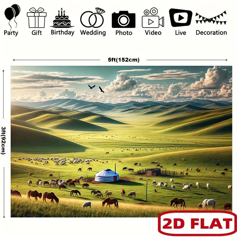 One 2D flat banner, designed in the style of the Mongolian grassland, is perfect for wall decoration in rooms or gardens.