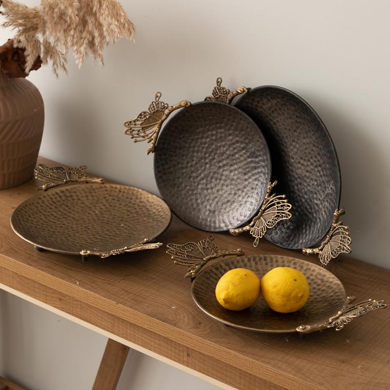 Ретро креативная декоративная утварь Бабочка Маленькая фруктовая ваза Гостиная Дом Кованая железная корзина для фруктов Тарелка для закусок Металлический поднос