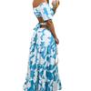 Women Sexy Off Shoulder Printed Lace Up Cutout High Waist Slim Fit Long Swing Dress