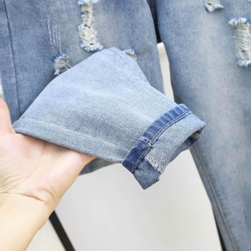 Thin Section of Large Size Small-legged Jeans Jeans Female Loose Broken Holes Plus Large Harlequin Pants Jeans with Carrots Comfort Waist Pants