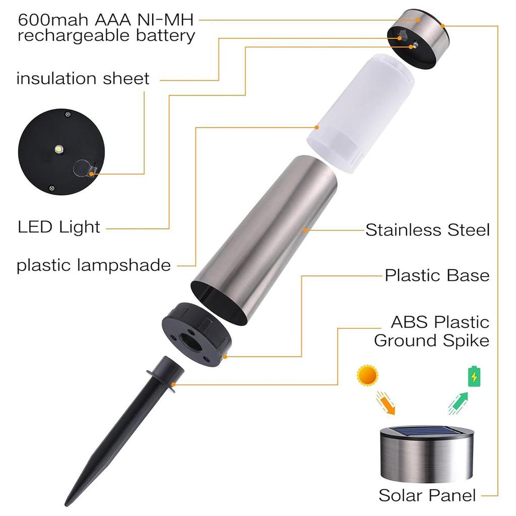 Солнечные дорожки Водонепроницаемые IP44 светодиодные ландшафтные светильники из нержавеющей стали Солнечные садовые светильники для подъездной дорожки Патио двора