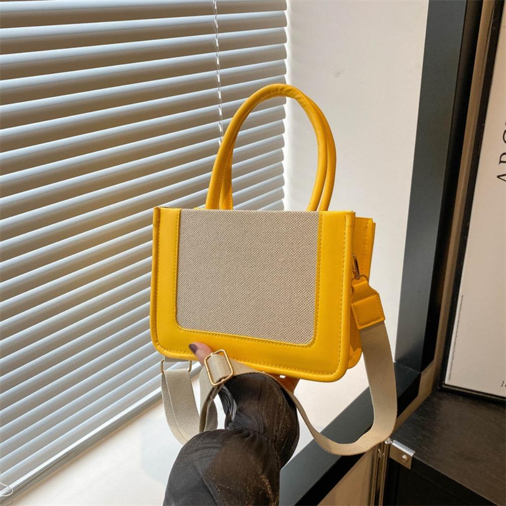 Top-Handle Splicing Color Handbag Square Grass Woven Crossbody Bag Woven Shoulder Bag Women
