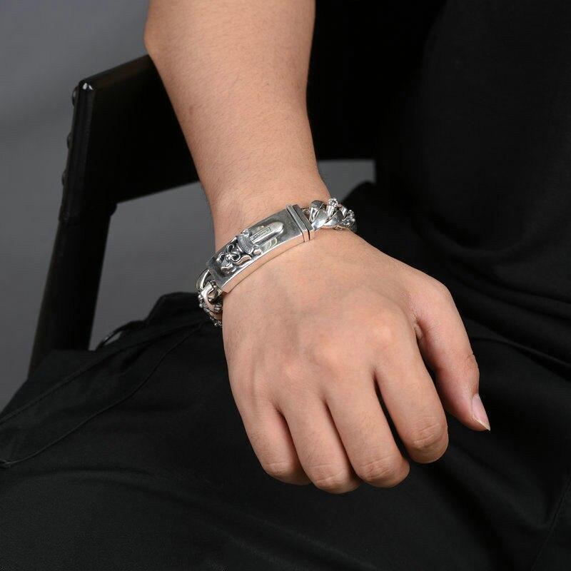 Стерлингового серебра 925 пробы, властный двуручный брендовый браслет с крестом и мечом, мужской браслет в стиле ретро с сердцем вороны, ювелирное изделие, подарок