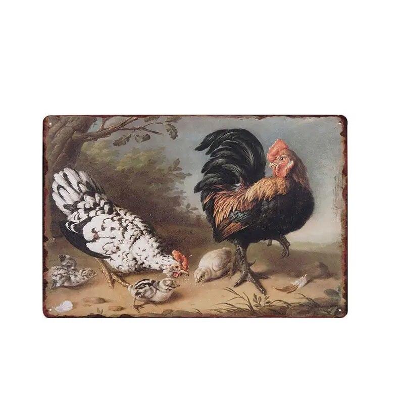 Chicken Plaque Sign Vintage Metal Tin Signs Wall Poster Decals Plate Painting Bar Farm Home Decor Wall Art 30*20 Cm