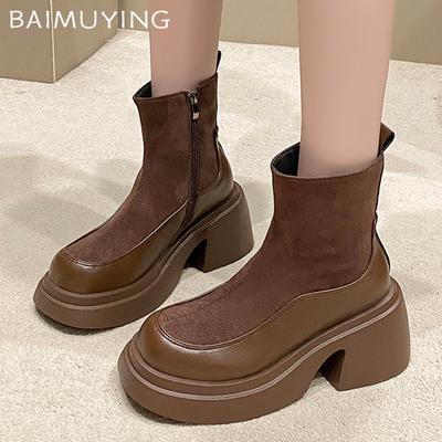 Зимние ботильоны на платформе для женщин, дизайнерские замшевые туфли на массивном высоком каблуке, тренд 2025, новый бренд, готические туфли-лодочки, мотоциклетные ботинки для женщин