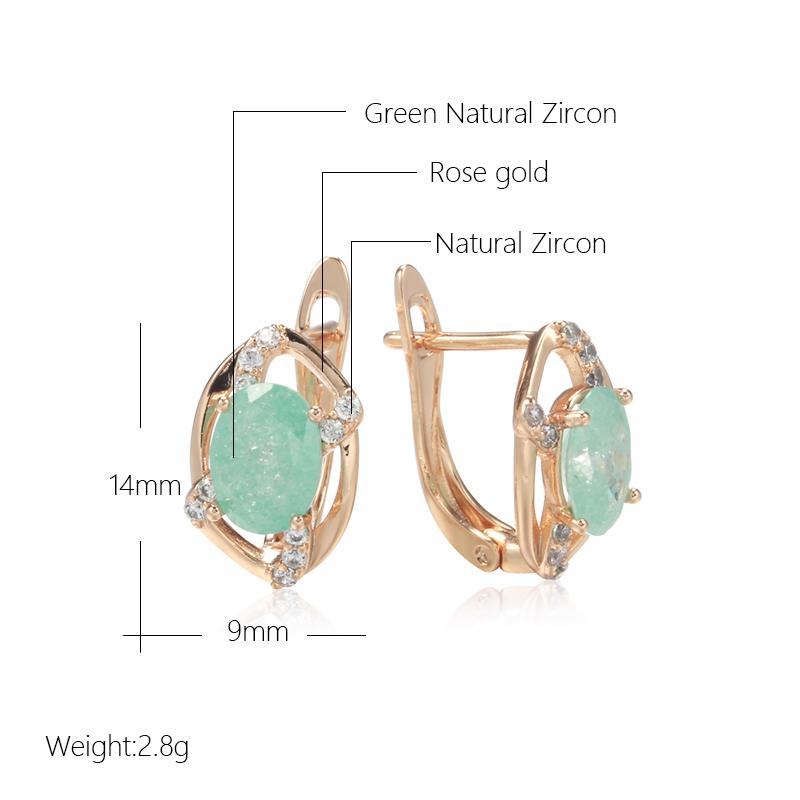 Kinel Water Drop Green Zircon Earrings For Women Rose Gold Color English Earring