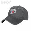 Flag of France EST Paris Unisex Adult Charcoal Washed Denim Baseball Cap Unisex Vintage Cotton Dad Patriotic Trucker Hat