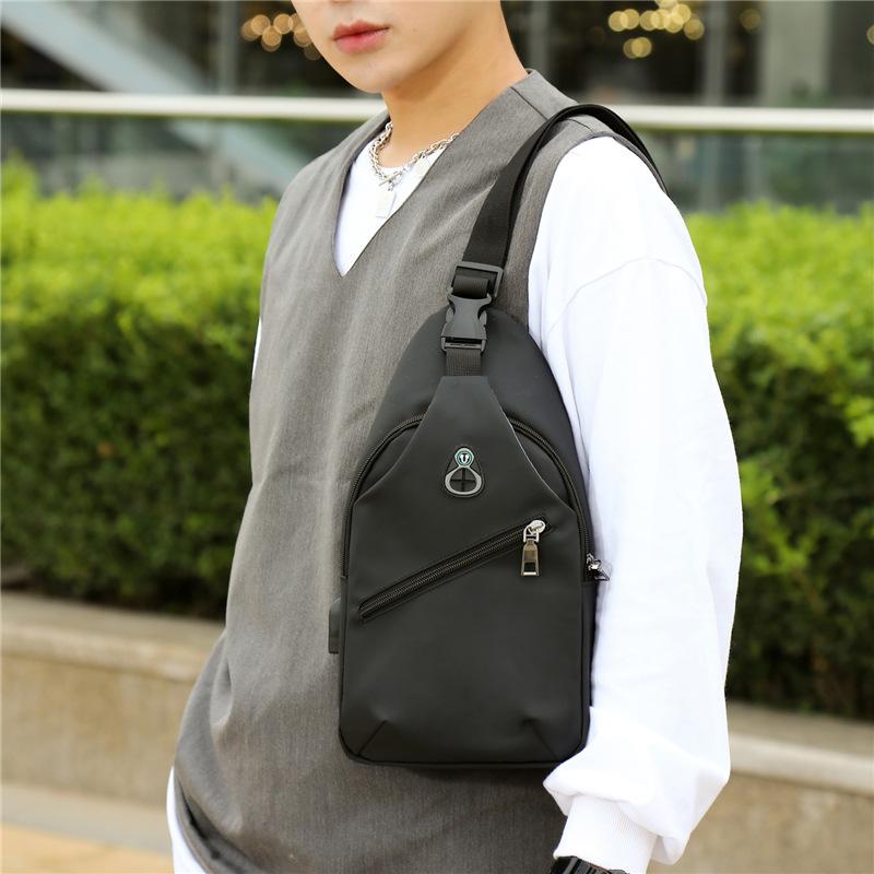 TS JYL laptop bag,Fashion Leather Chest Bag Men USB Charging Crossbody Outdoor Sports Pack