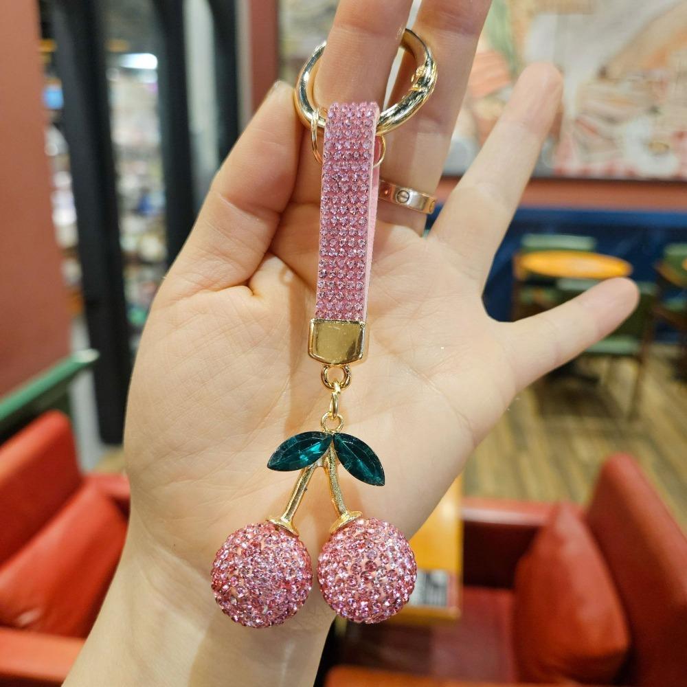 Korean Ins Full Rhinestones Cherry Keychain High-end Rhinestone Car Keyring Girls Boys