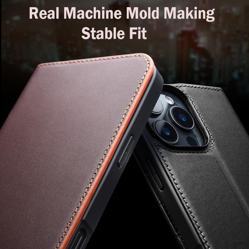 QIALINO Genuine Leather Flip Case for IPhone 17 Plus Handmade Fashion Cover with Card Slots for IPhone 16 15 14 13 Pro Max 17Air