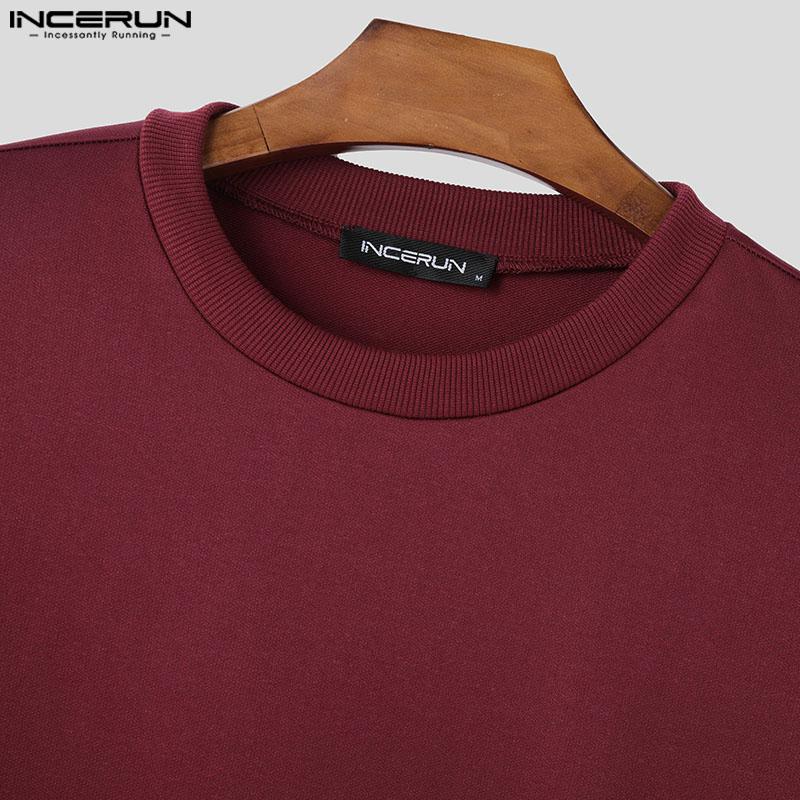 INCERUN Men Bow Knot Long Sleeve Casual Solid Round Neck Pullovers Sweatshirts