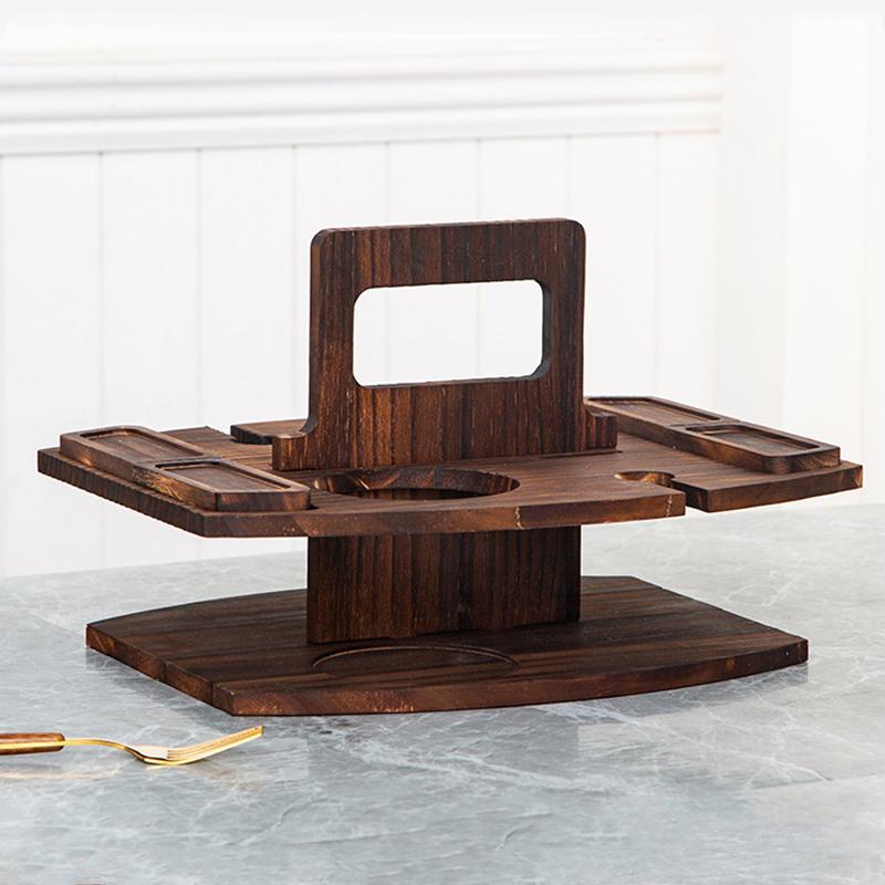 1 шт. Деревянная Легкая Ручная Натуральная Подставка для Закусок и Напитков Складная Пикник Штабелируемая Многоярусная Рустикальная 36x31x26см