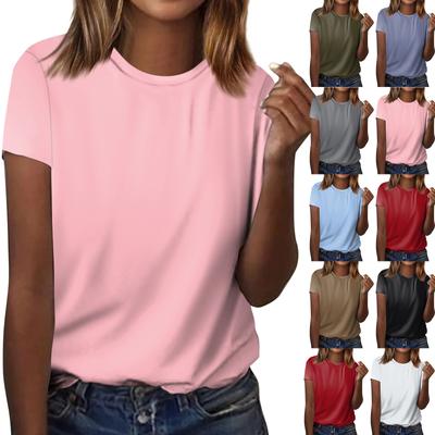 Женская мода повседневный однотонный топ с коротким рукавом и круглым вырезом с принтом