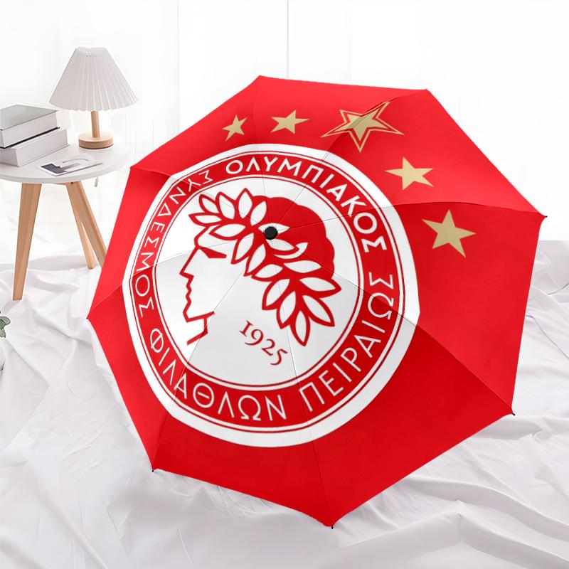Olympiacos F.C Fashionable Automatic Opening/Closing Folding Umbrella. Portable and Foldable, Ideal for Gift, Travel, and Daily Use.