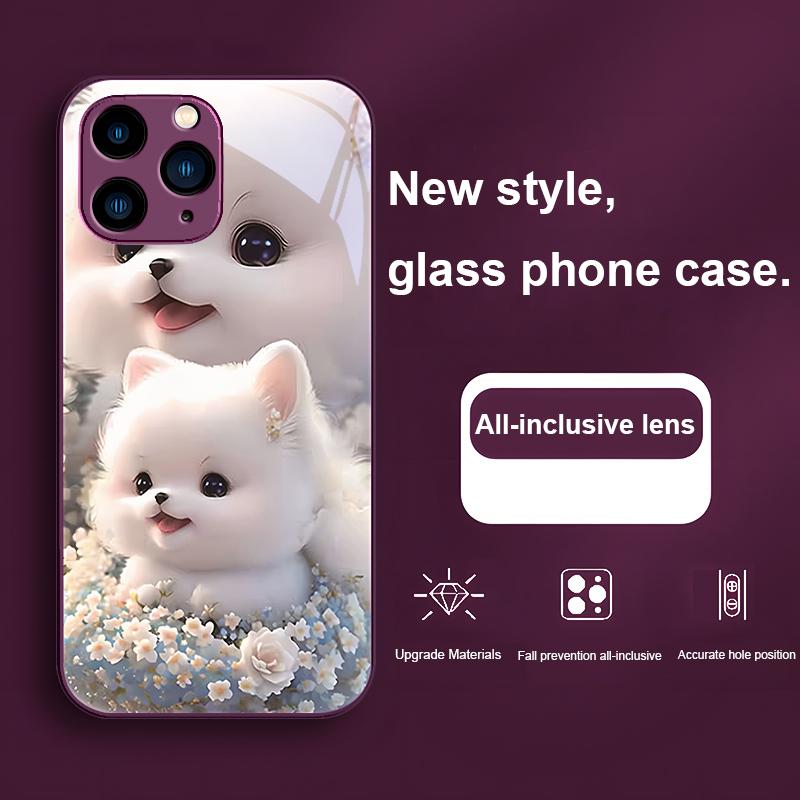 Милый питомец Милый щенок Собака Фиолетовый Для Iphone 16 Plus 15 14 13 12 Mini 11 Pro Max X XS XR 7 8 Plus 2022 Закаленное стекло Чехол для телефона