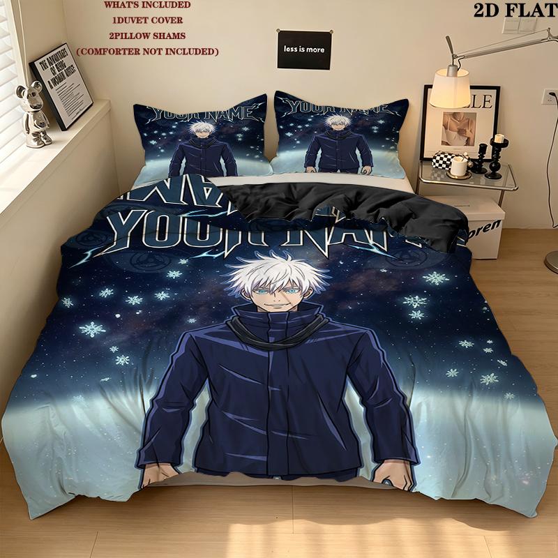 Custom Name,Satoru Gojo Pattern Bedding Home Decoration Birthday Gift ( 1 duvet cover + 2 pillowcase, without core),fan merchandise.