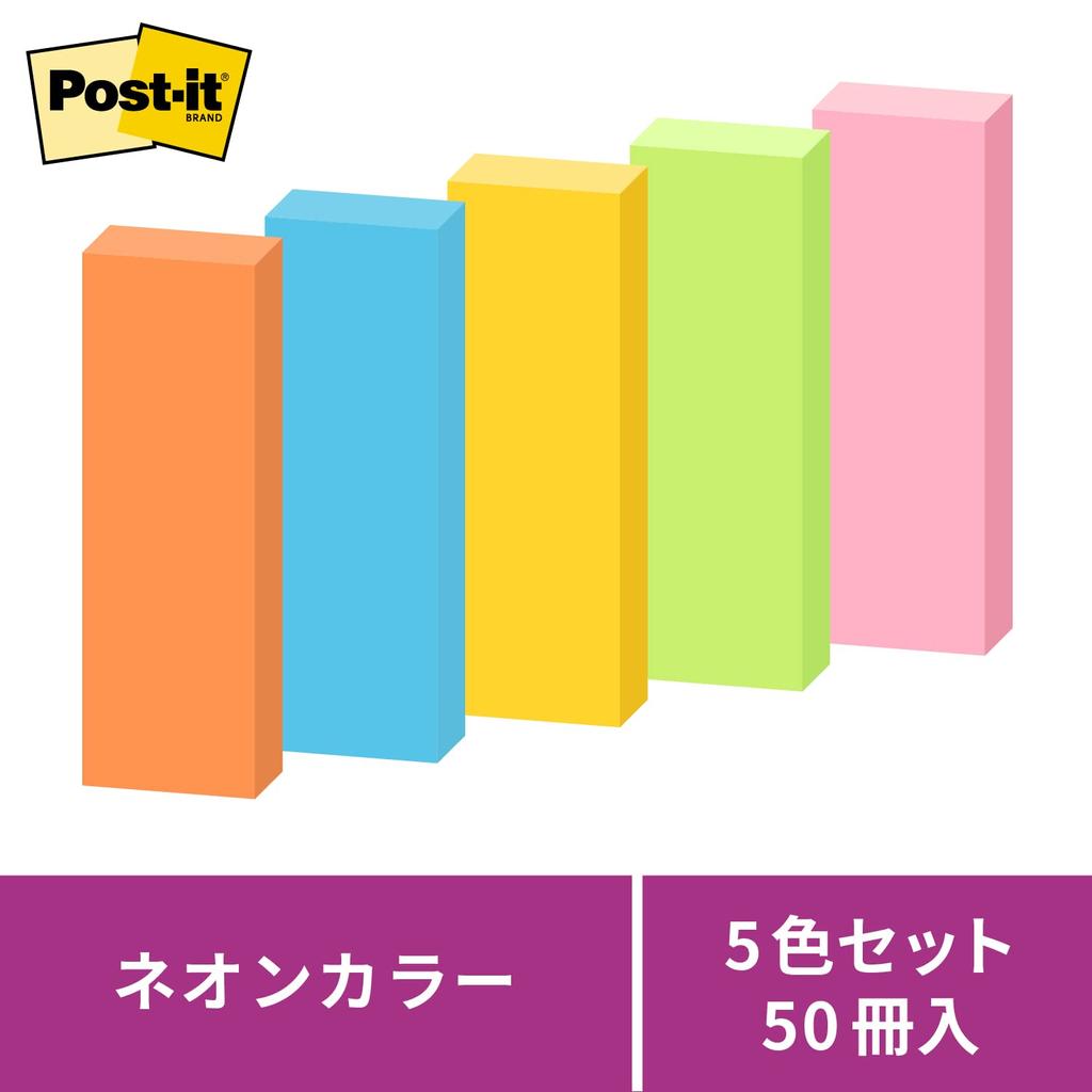 Прочный липкий неоновый 75 x 25 90 листов x 5 Post-it заметки, клей, заметки, цветные, мм, книги, 500-5SSAN
