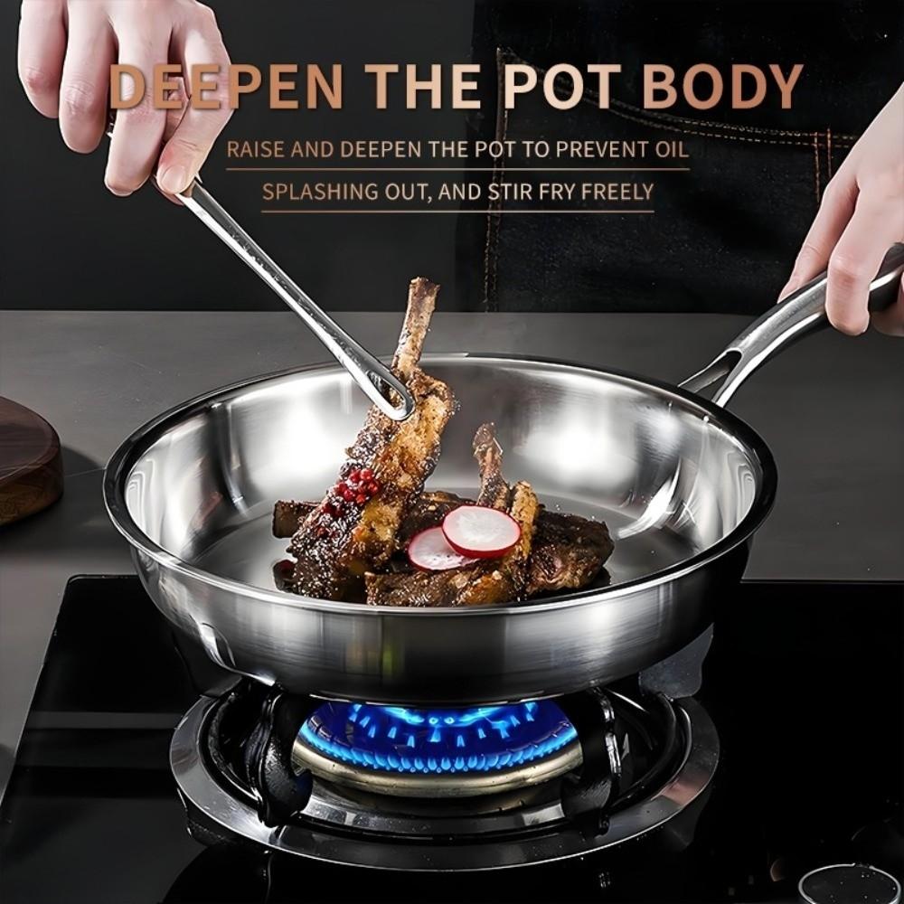 316L Stainless Steel Frying Pan Non-Stick Uncoated Cooking Pot for Gas Stove Induction Cooker