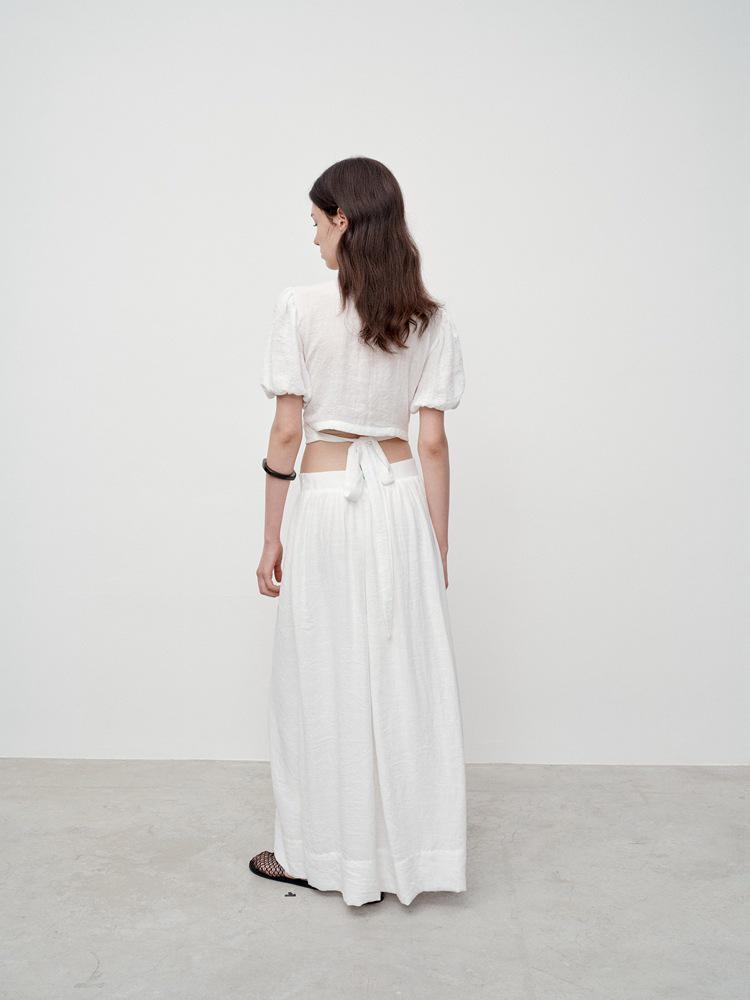 Юбка Sweet Song из хлопка и льна с высокой талией и драпировкой - женская летняя юбка во французском стиле