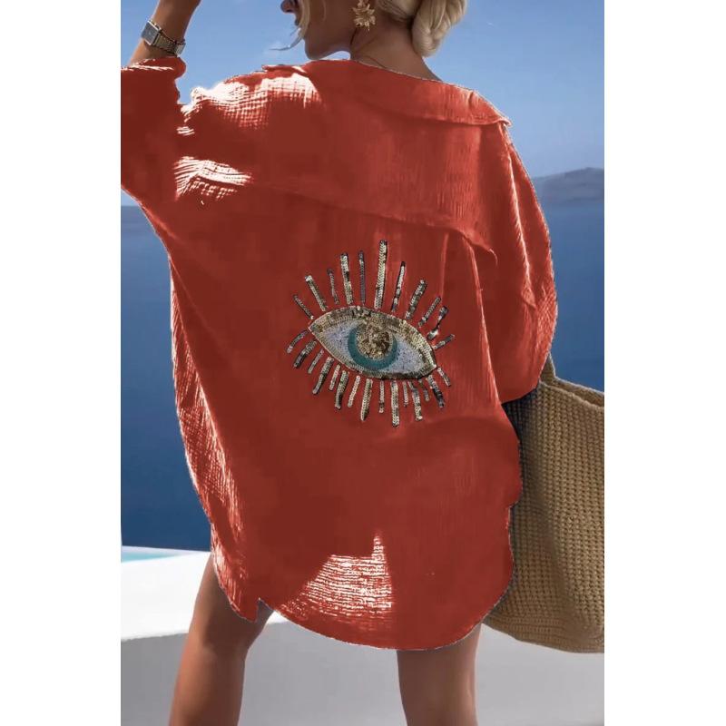 Женская весенне-летняя рубашка с длинным рукавом, повседневная рубашка большого размера с длинным рукавом, пляжная рубашка с принтом