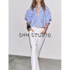 Summer New Product Women's Clothes Minimalist Style Cotton Blended Poplin Puffy Short Sleeve Lapel Shirt Tops 2731082
