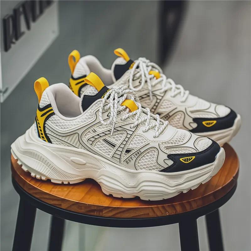 Мужские осенние дышащие повседневные кроссовки 2024 года — легкие, нескользящие, модные туфли на толстой подошве