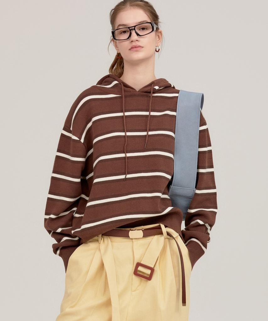 NOHANT Multi Stripe Knit Hoodie Brown