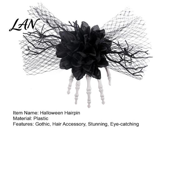 Spooky Hair Accessories Gothic Skeleton Hand Flowers Clip with Black Mesh, Halloween Themed Skull Bone Claw Hairpin for Girls,Women, Party Costume