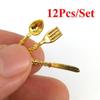 12Pcs/Set 1:12 Dollhouse Miniature Accessories Fork Knife Soup Spoon Tableware Simulation Kitchen Food Furniture Toys