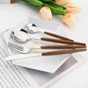 20Pcs Wooden Handle Dinnerware Steak Knife Coffee Spoon Cake Fork Set Mirror Stainless Steel Tableware Kitchen Utensils Eating Silverware