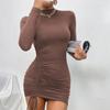 Сексуальное облегающее мини-платье, закрывающее бедра, женская мода, платья с круглым вырезом и длинными рукавами для женщин, элегантное, приталенное, со складками, на шнуровке, жилет, vestidos